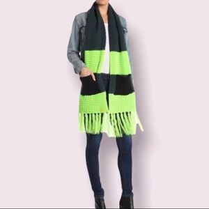 Steve Madden Colorblock Stripe Patch Pocket Scarf in Black and Greens
